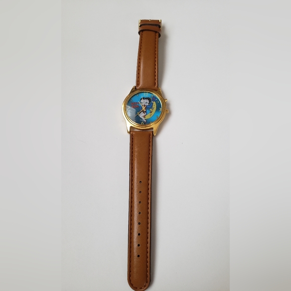 Betty Boop Watch Swinging On The Moon Excellent Condition Genuine Leather - Picture 3 of 6